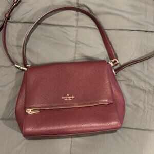 Kate Spade Burgundy Medium Flap Shoulder Bag with Adjustable Strap